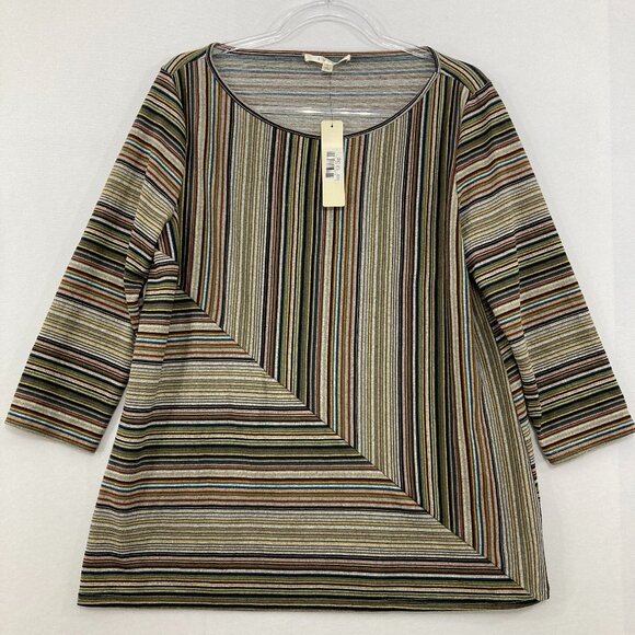 New Cyrus Large Multi Color Striped Stretch knit 3/4 Sleeve Casual Blouse - Picture 1 of 8